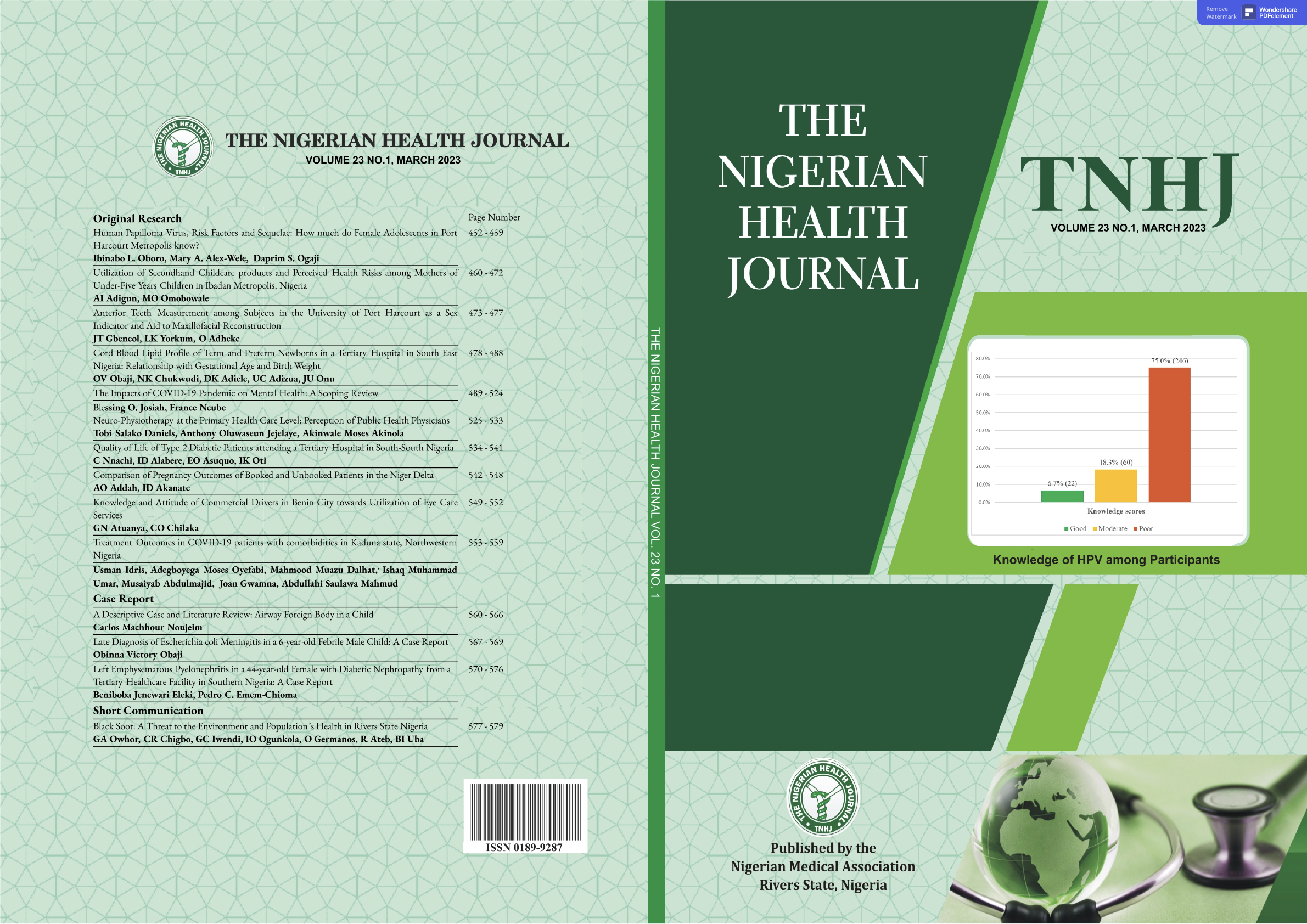 The Nigerian Health Journal Volume 23 (1) Cover Page